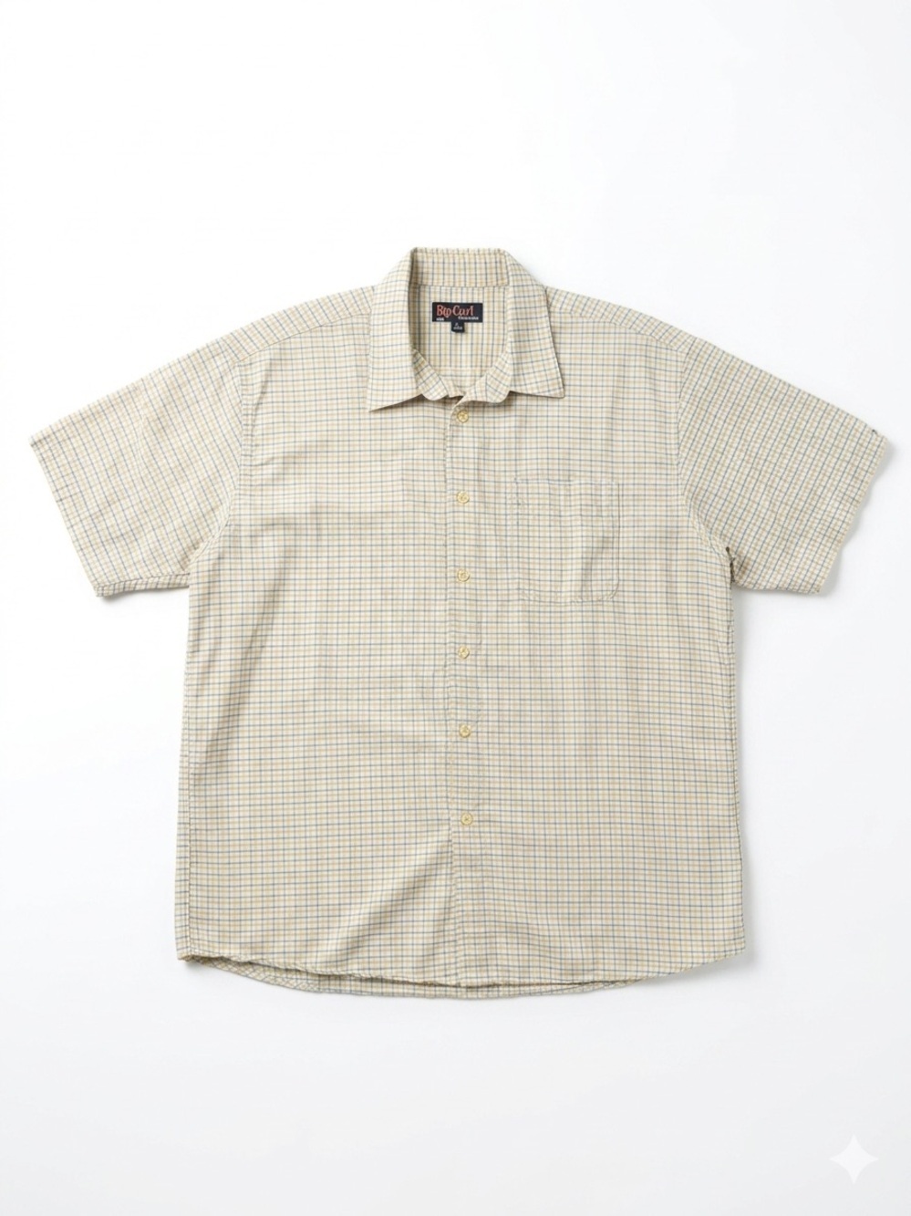Rip Curl The Search Plaid Short Sleeve Button Down Shirt Men's XL Cream Yellow